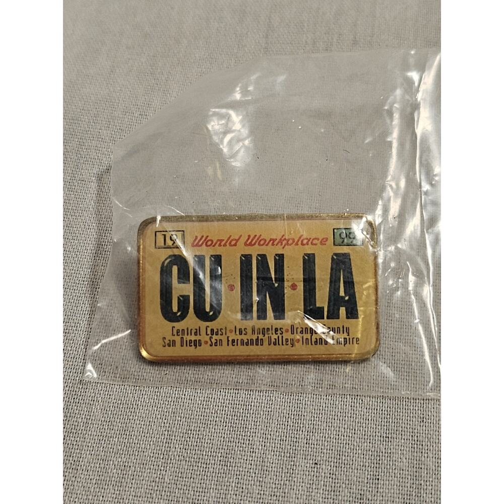 California License Plate Pin CU IN LA Los Angeles CA Rectangle Lapel Pin Button